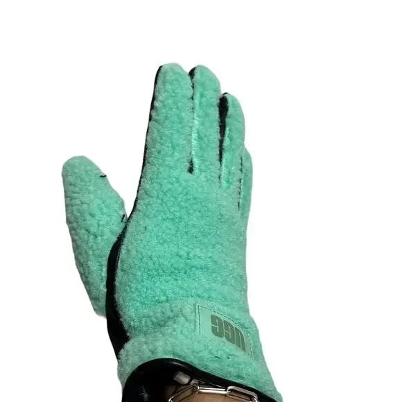 UGG Leather & Faux Shearling Gloves Large PALE EMERALD - Picture 6 of 8